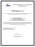 SBE Plus Certification - ARS Engineers, Inc.